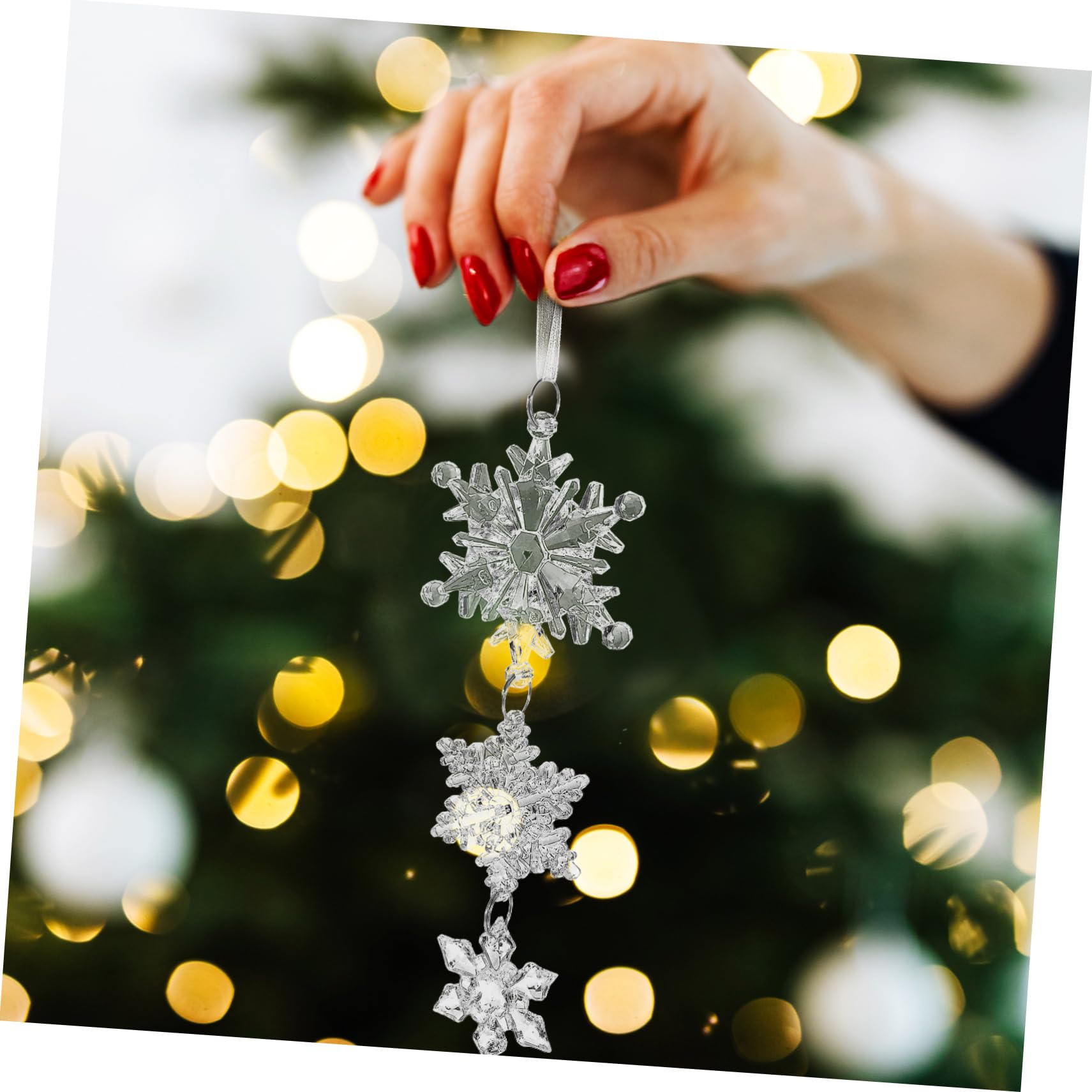 OFFSCH 3pcs Acrylic Snowflake Hanging Ornaments Transparent Xmas Tree Decor for Christmas Birthday and Year Parties Design Easy Hanging