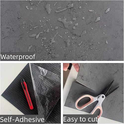 Miniatura 6 de VOLEAAR Azulejos de suelo gris para despegar y pegar, azulejos de vinilo de 12 x 12 pulgadas para sala de estar, dormitorio, cocina, impermeable,