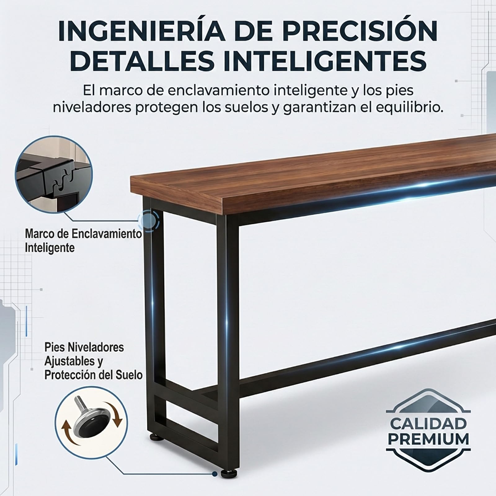Barra Cocina Mesa Alta, Madera y Metal, para Hogar o Cafetería