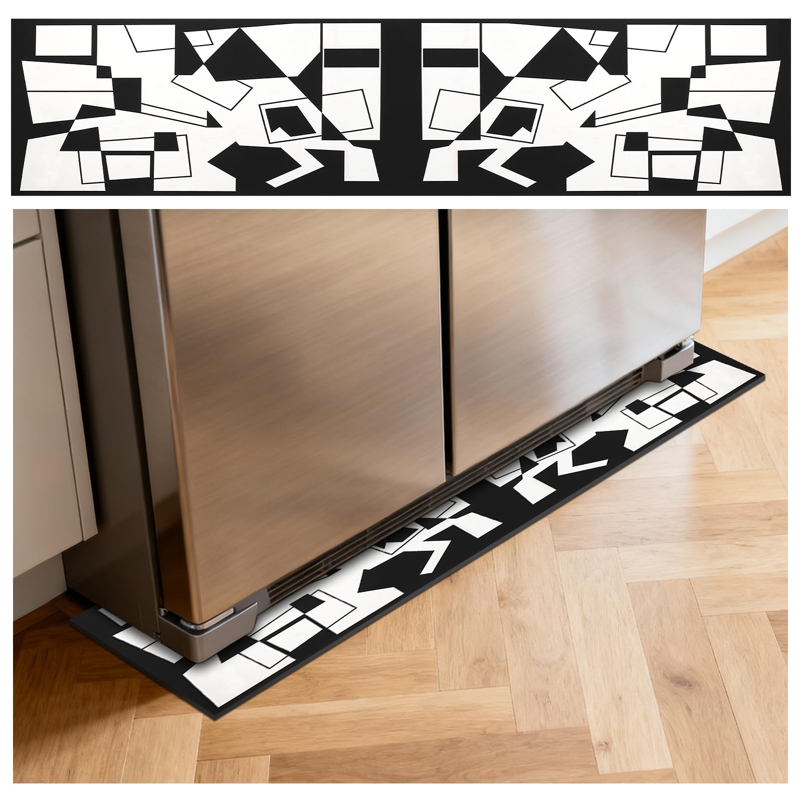 Fridge Mat - 9.1" x 38.6"Refrigerator Mats with Water Absorbent, Leak-Proof Rubber Backing, Easy to Clean, Bohemian Design, Protect Floors from Spills (Geo)