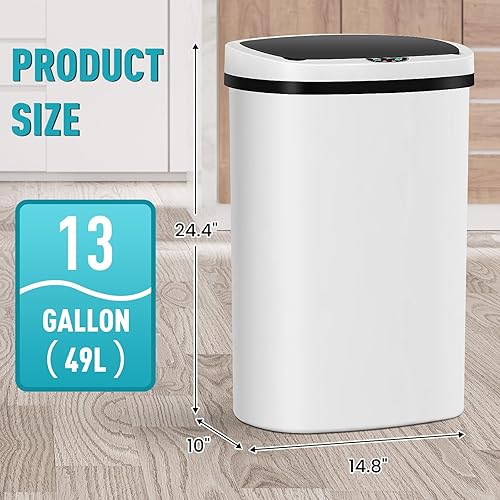 Miniatura 3 de Bigacc Cubo de basura automático de 13 galones con tapa, sensor de movimiento sin contacto, higiénico, control de olores, cubo de basura impermeable