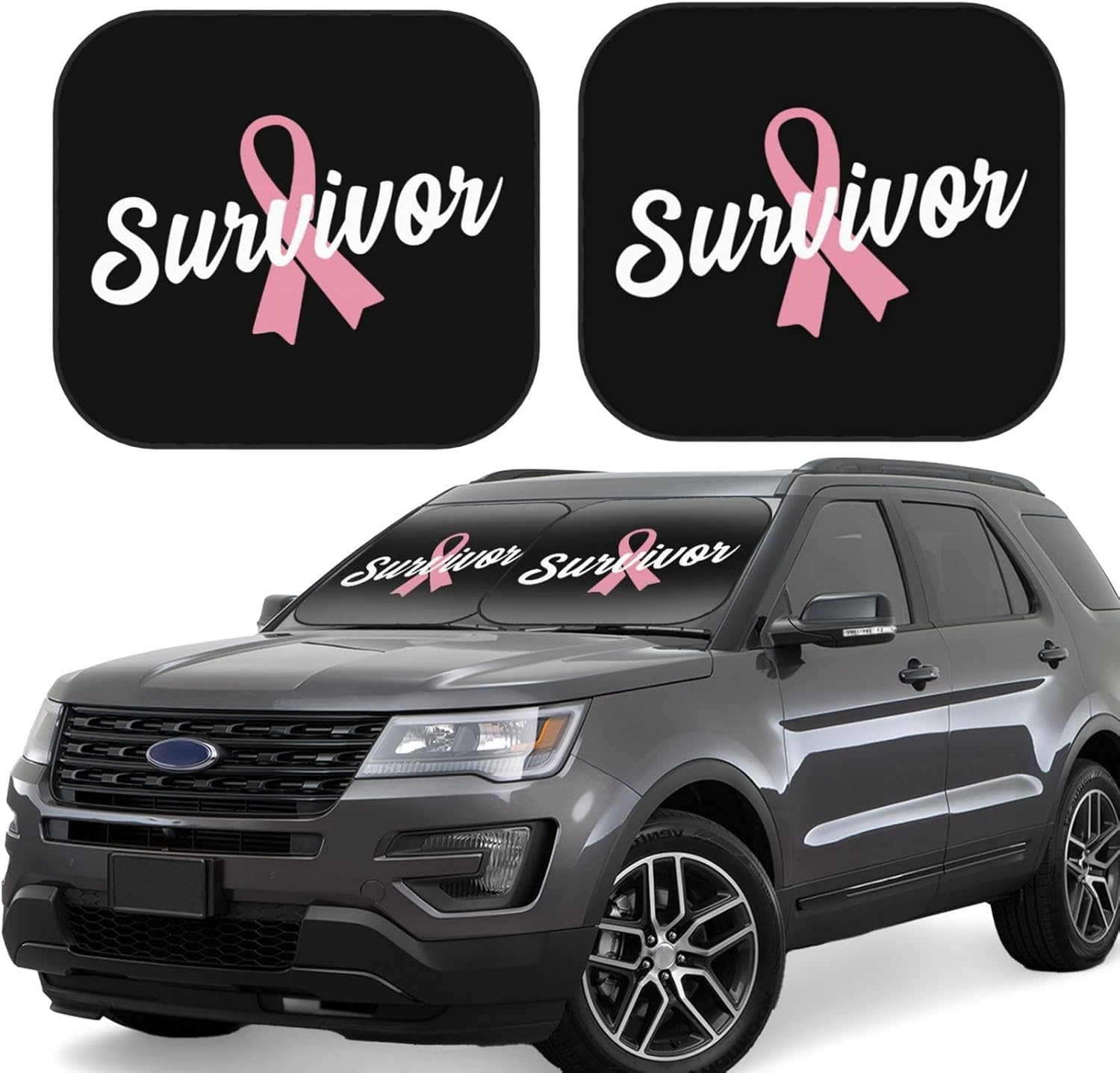 Breast Cancer Survivor Home Car Windshield Sun Shade Foldable 2-Piece Car Sunshades Reflect UV Sun and Heat