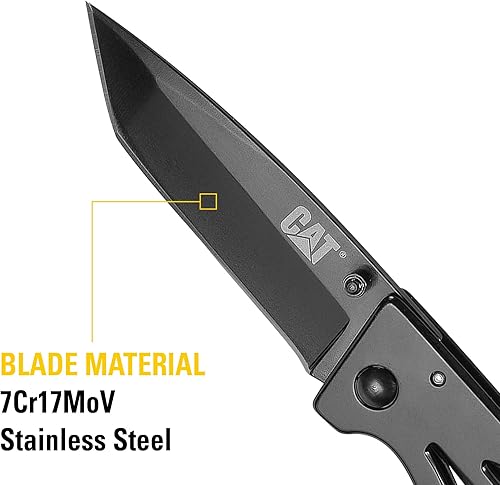 Miniatura 4 de Cat Cuchillo plegable Tanto de 6-1/2 pulgadas con hoja de acero inoxidable 7Cr17MoV, mango de aluminio anodizado negro, pernos dobles para el pulgar