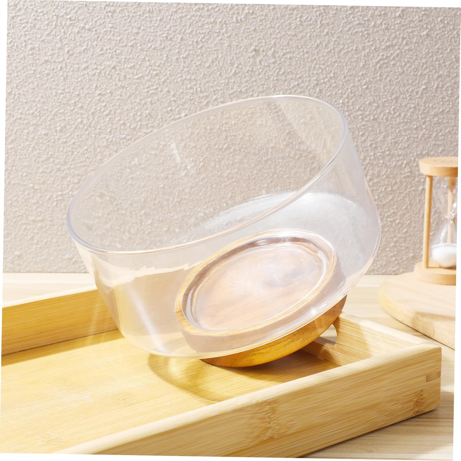 Elegant Japanese Glass Fruit Bowl Wooden Base Versatile Salad and Snack Holder for Home and Restaurant Use Easy to Clean and Design