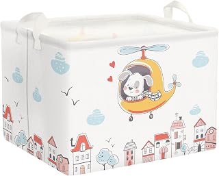 Clastyle Urban Dog Yellow Aircraft White Shelf Basket for Kids Room Clouds House Rectangle Toy Clothes Cube Storage Basket, 36L