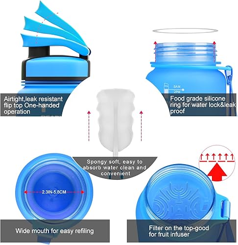 Miniatura 5 de Botella de agua deportiva ecológica de 20 onzas a prueba de fugas, sin BPA, botella de plástico para bebidas, ideal para viajes, caminatas,