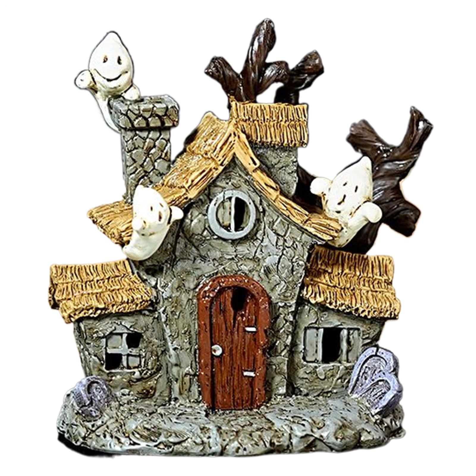 Église fantôme d'Halloween en résine lumineuse de 13,5 cm pour déco de table