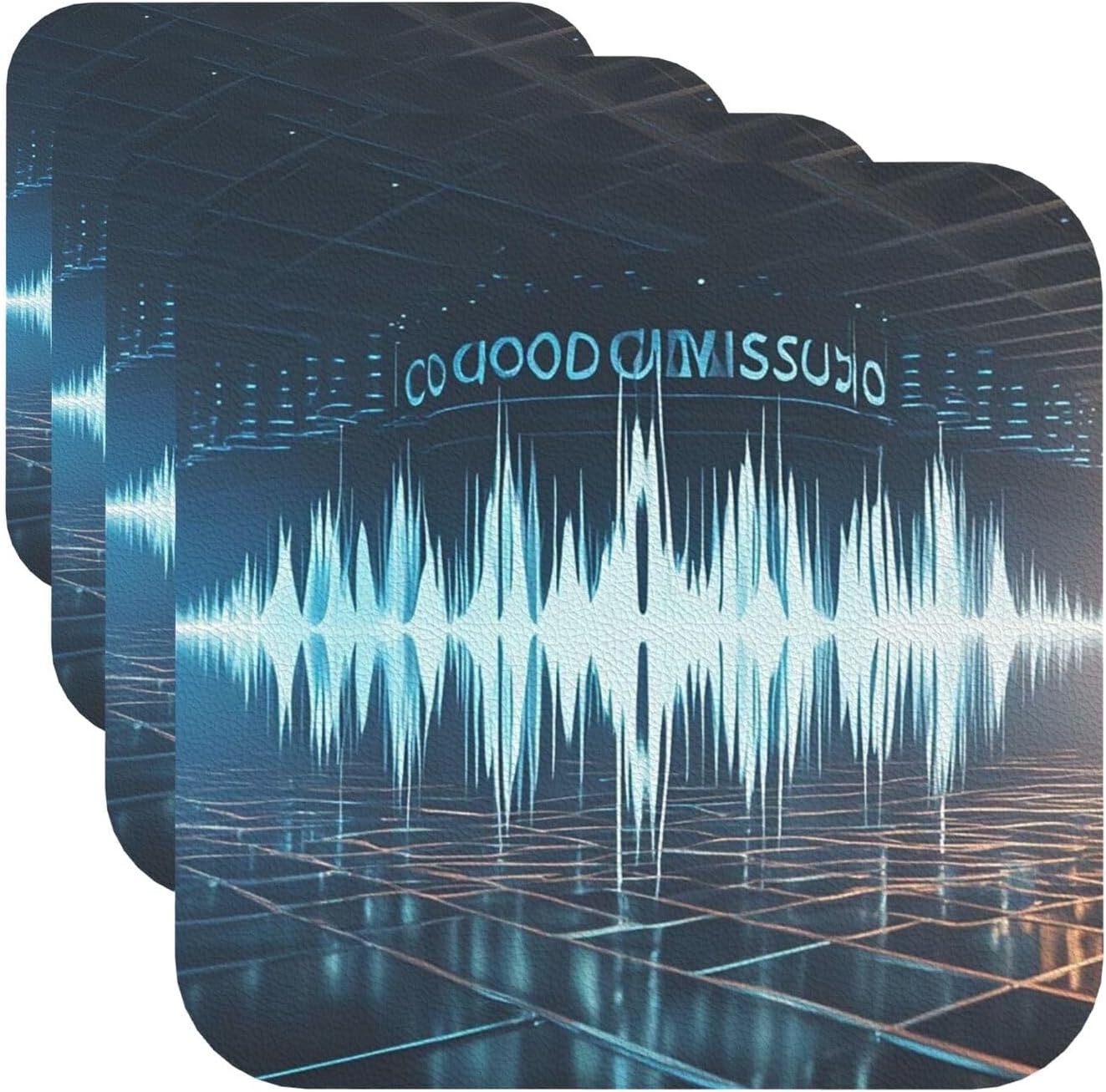 Drink Coasters Set of 4 Round Leather Coaster Cool Music Sound Wave Coasters for Drinks Coffee Cup Mat Heat Resistant Coaster for Tabletop Protection Desk Accessories Office Home Decor