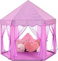 Vista 10 de Monobeach - Tienda de campaña estilo castillo de princesa para niñas - Casa de juegos grande de 55 x 53 pulgadas con luces de estrella