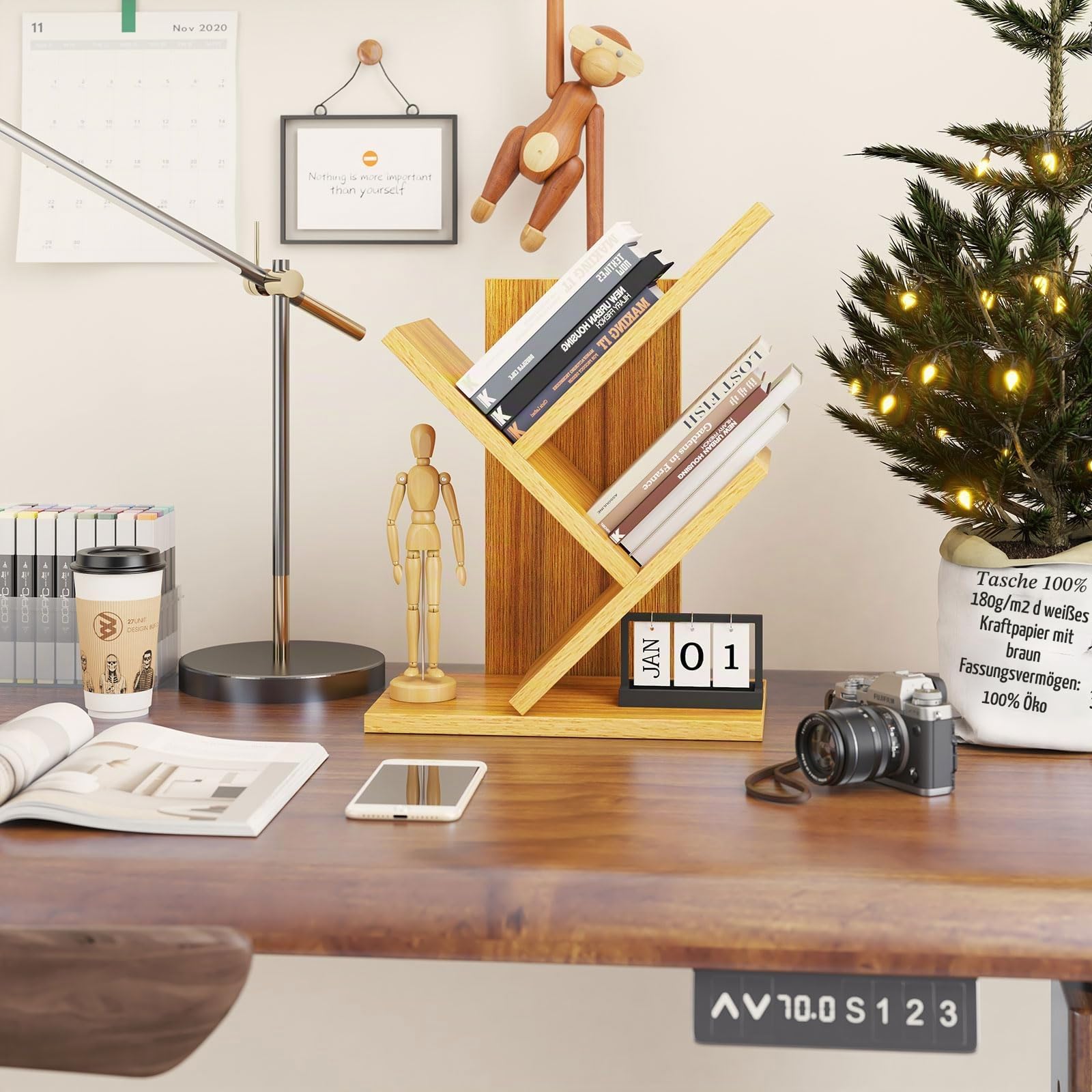 YMYNY Bücherregal im Baumform, 2 Ebenen Schreibtisch-Organizer, Modernes Holzregal für Bücher/Filme/CDs… – Ansicht 3