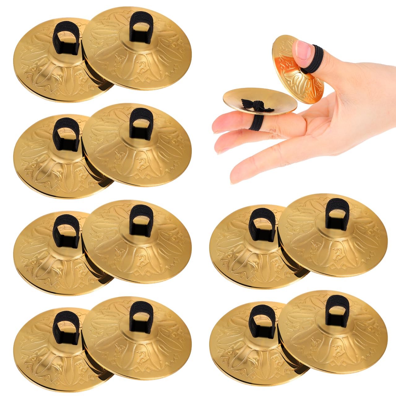 10 piezas con grabado, de cobre, mini dedos, danza del vientre, con banda elástica, dedo Cymbal, instrumento de para adultos, niños