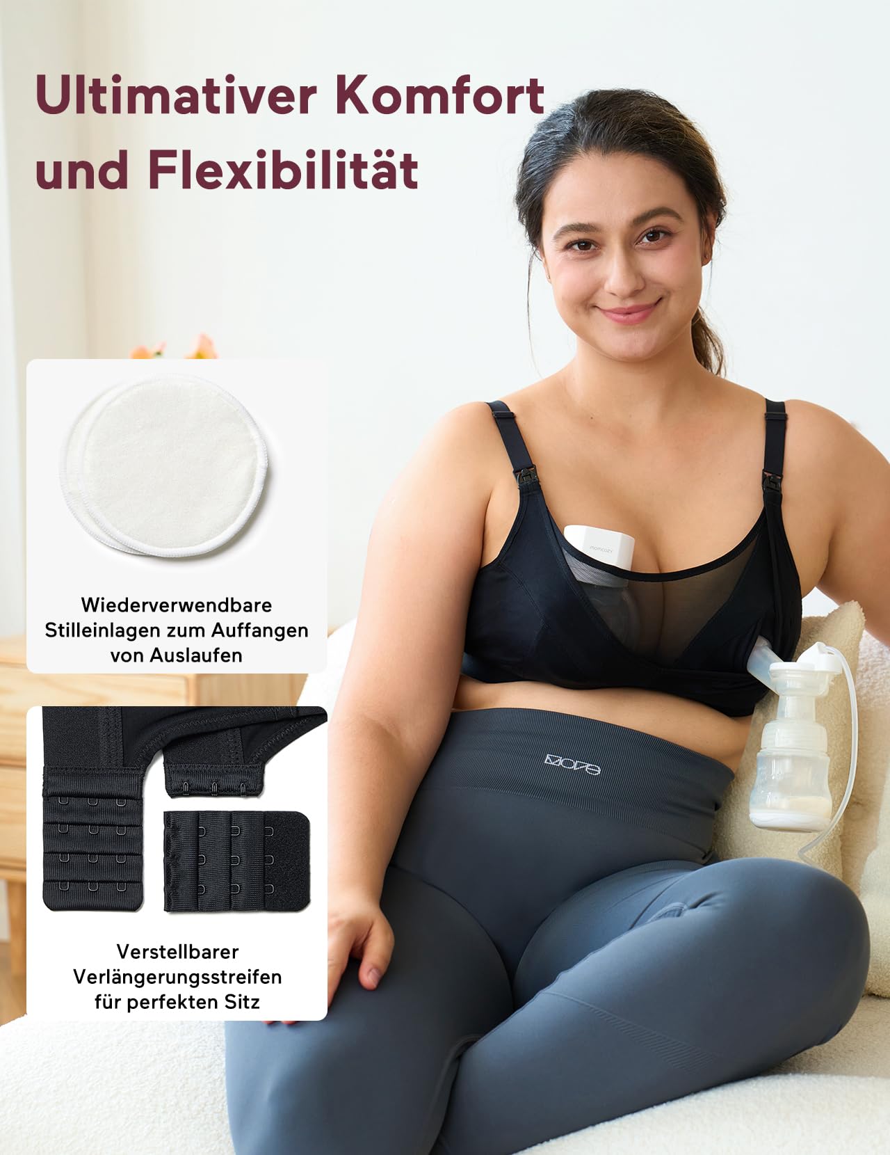 Momcozy Mesh-Stütz-Pump-BH Freihändig für 36C-44G – Bequemer Still-BH in Übergröße, Pumpen & Stillen in einem