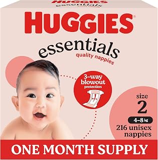 Huggies Essentials Nappies Size 2 (4-8kg) 54 Count (Pack of 4)