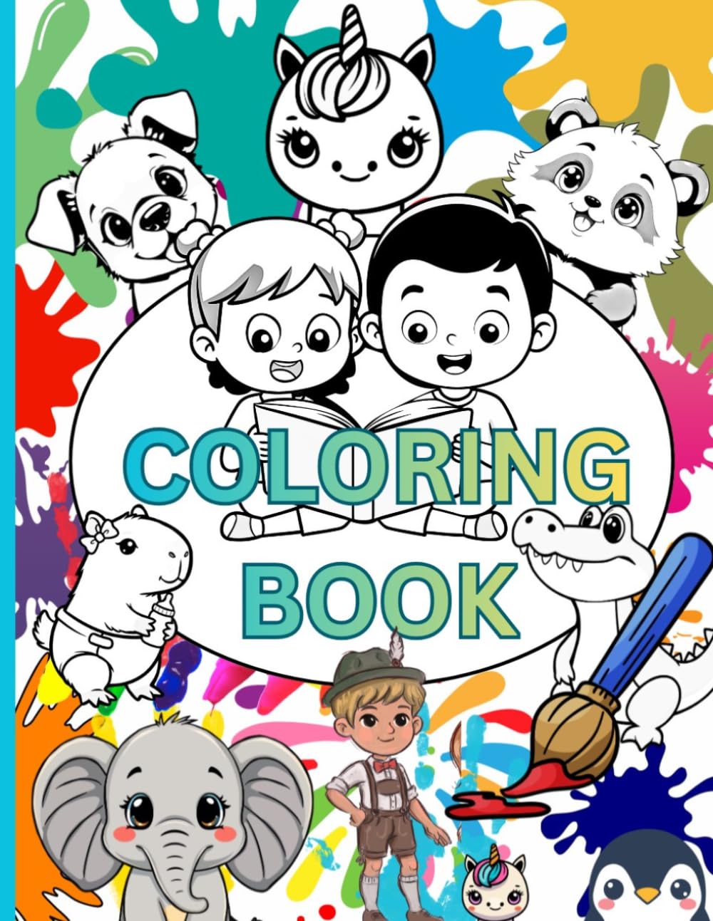 Learn & Color for Kids: Cute Animals Coloring Book for Kids 50 Fun Black and White Pages for Relaxing and Creative Play