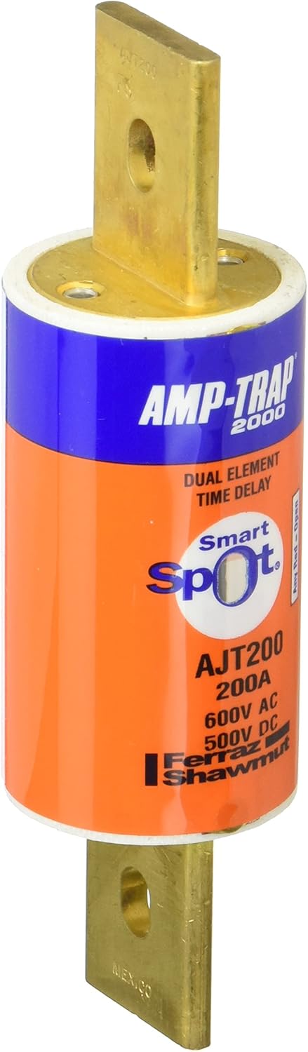 Mersen AJT Amp-Trap 2000 SmartSpot Time-Delay/Class J Fuse with Maximum Circuit Protection, 600VAC/500VDC, 200kA AC/100kA DC, 200 Ampere, 1-5/8Diameter x 5-3/4 Length