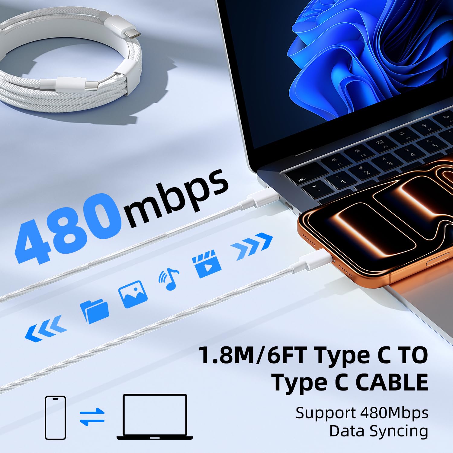 tearplex 140W C to C Super Fast Charger,Compatible with MacBook Pro 16, 15, 14, 13 Inch, MacBook Air 13 Inch, iPad Pro 2021/2020/2019/2018, Lenovo and All Type C Devices White in use