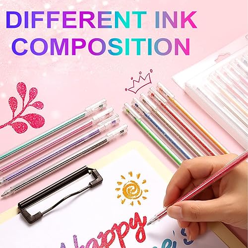 Miniatura 10 de HUJUGAKO Bolígrafos de gel con purpurina, paquete de 36 bolígrafos metálicos brillantes para colorear con funda, 18 bolígrafos de colores con 18