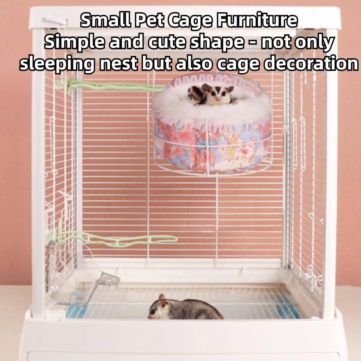 Rat Hammock for Cage Chew Proof Rat Toys Warm Bed, Small Animal Hanging Metal Basket Ferret Cage Accessories and Habitats Removable Nest Mat for Hamster, Sugar Glider, Hedgehog (Pink,Large)