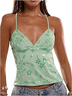 SOLY HUX Women's Y2K Sequin Cami Top Criss Cross Backless Going Out Tops