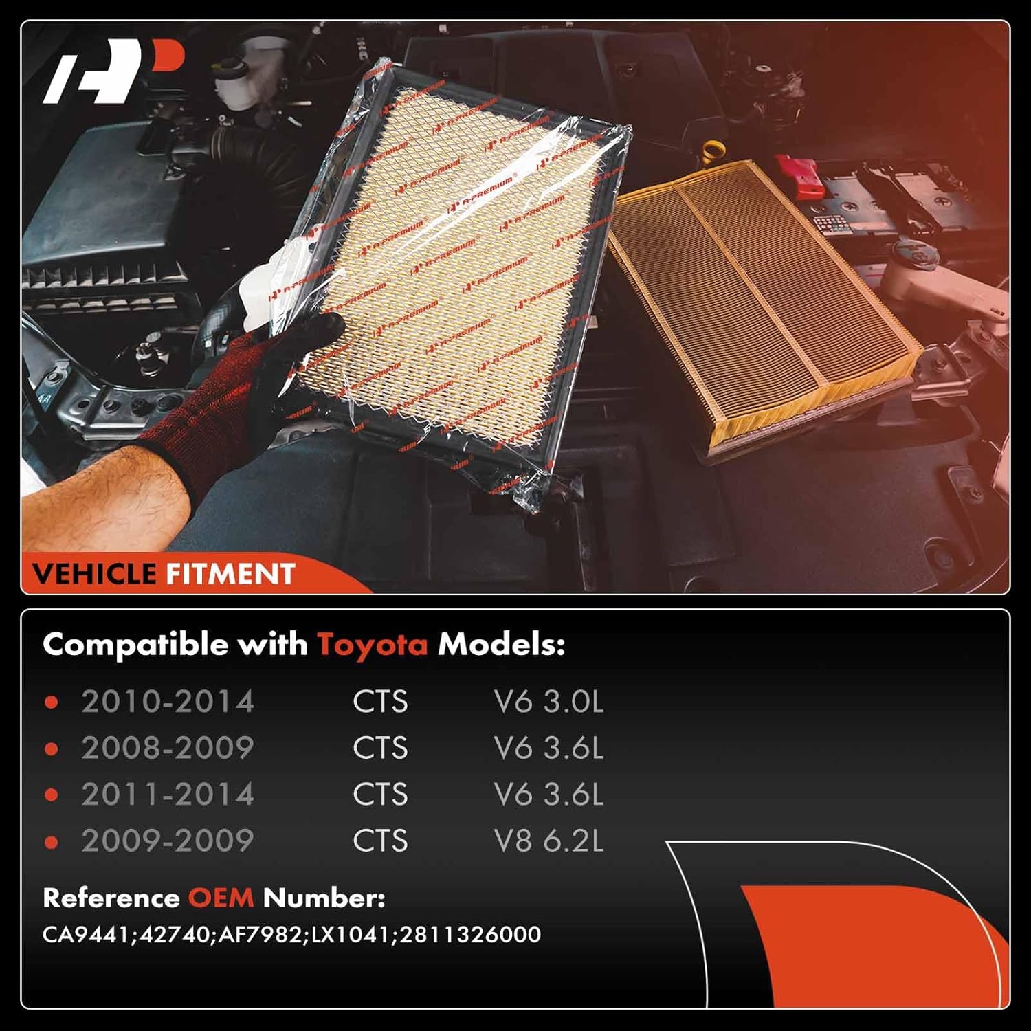 A-Premium 2-PC Engine Air Filter Compatible with Cadillac CTS 2008-2014, 3.0L 3.6L 6.2L