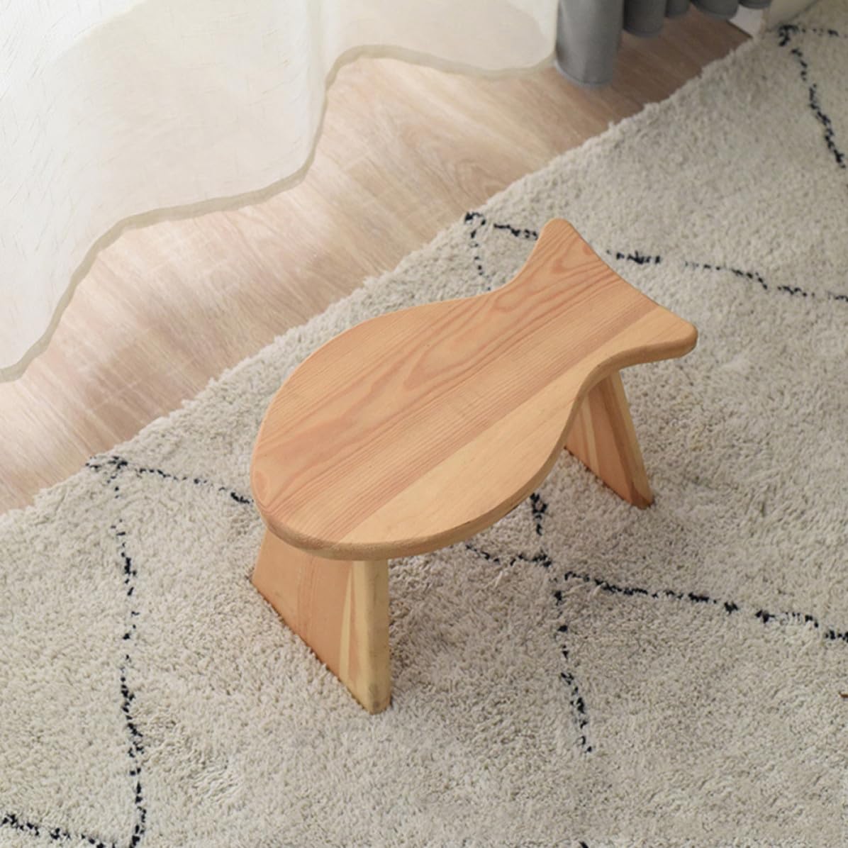 Taburete Infantil Portátil de Madera Maciza Forma de Pez