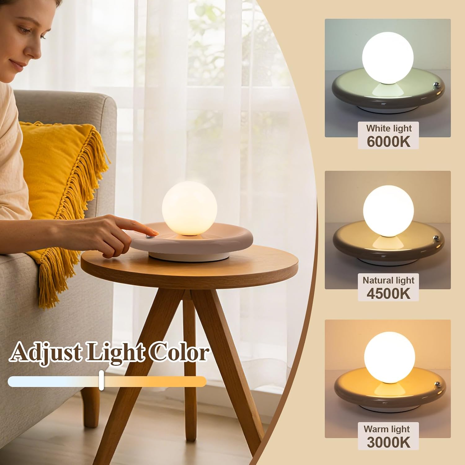 Aesthetic Globe Night Lamp, Touch Control Rechargeable LED Ball Light for Bedroom, Cozy Bedside Night Light for Living Room, Desk & Home Decor (Brown)