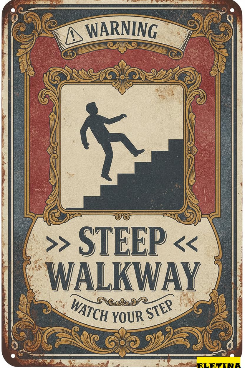 Warning Steep Watch Your Step Tin Sign, 8x12 Inch Decor