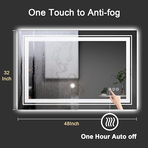 Miniatura 4 de Espejo de baño LED, 48 x 32 pulgadas con parte delantera y retroiluminada, antivaho, espejo grande de tocador de baño para pared, función de