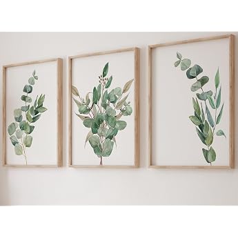 Eviepops Prints Poster Set Poster Living Room Botanical Pictures Eucalyptus 3 Unframed Prints Minimalist Plant Decor Abstract Tropical Leaves for Living Room and Bathroom Green