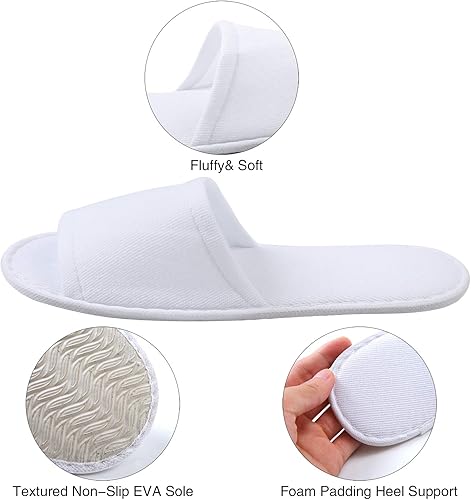 Miniatura 2 de Elcoho 12 pares de pantuflas de spa con punta abierta, color blanco, para spa, invitados de fiesta, hotel y viajes, se adapta a la mayoría de