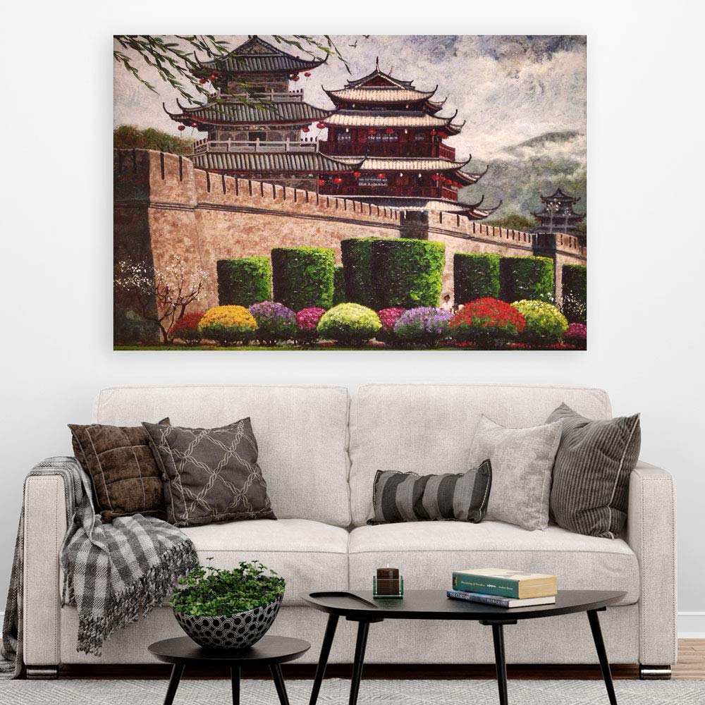 Inephos Unframed Canvas Painting - Beautiful Buddhist Monastery Art Wall Painting for Living Room, Bedroom, Office, Hotels, Drawing Room (91cm X 61cm)