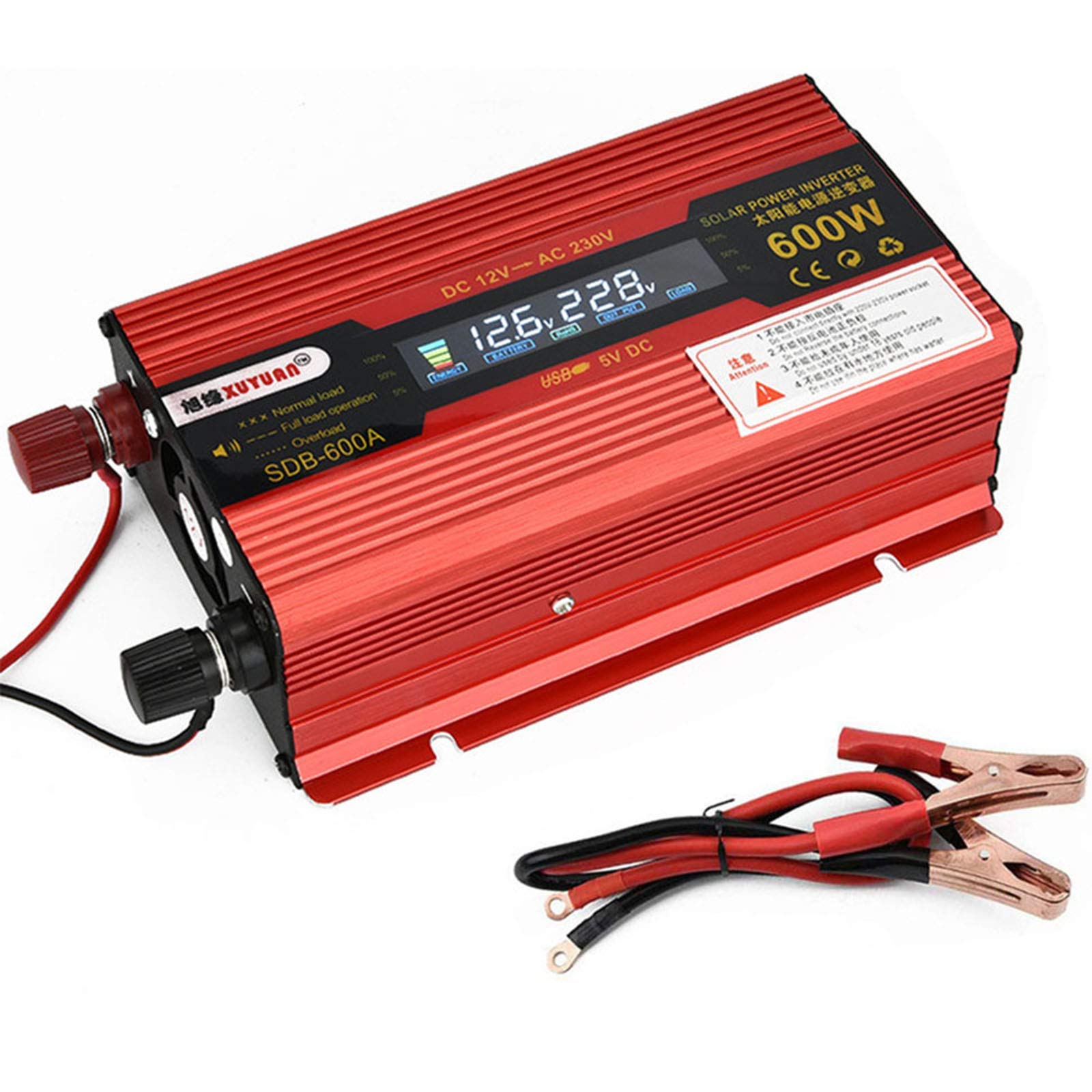 Convertisseur de tension 600W 12V 220V avec prise universelle et port USB pour ordinateur portable