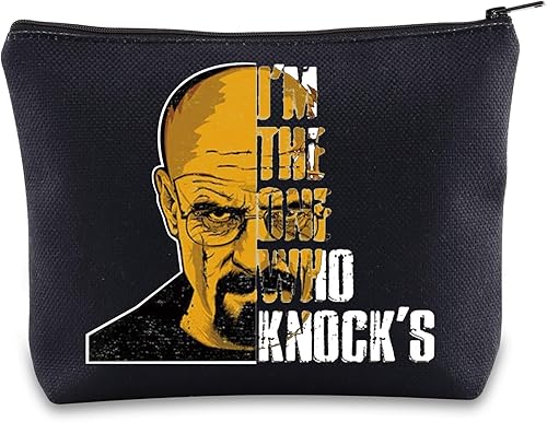 Walter White Bolsa de maquillaje cosmética Walter White Fans Regalos I Am The One Who Knocks, bolsa de maquillaje con cremallera para fanáticos de