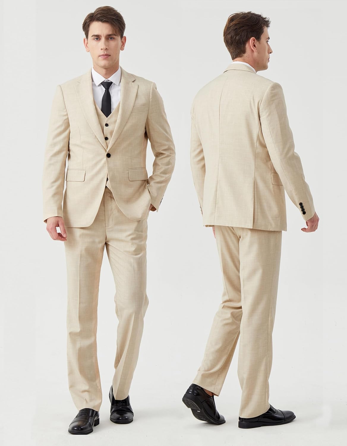 MOGU Mens 3 Piece Suit Slim Fit Tuxedo Groomsmen Suits for Wedding Formal Business Jacket Vest Pants - Image 2