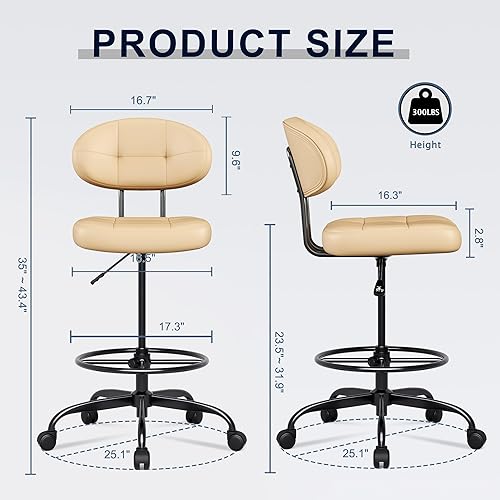 Miniatura 3 de Misolant Silla de dibujo sin brazos, silla de oficina alta con anillo reposapiés para escritorio de pie, pequeña silla de oficina ejecutiva de piel