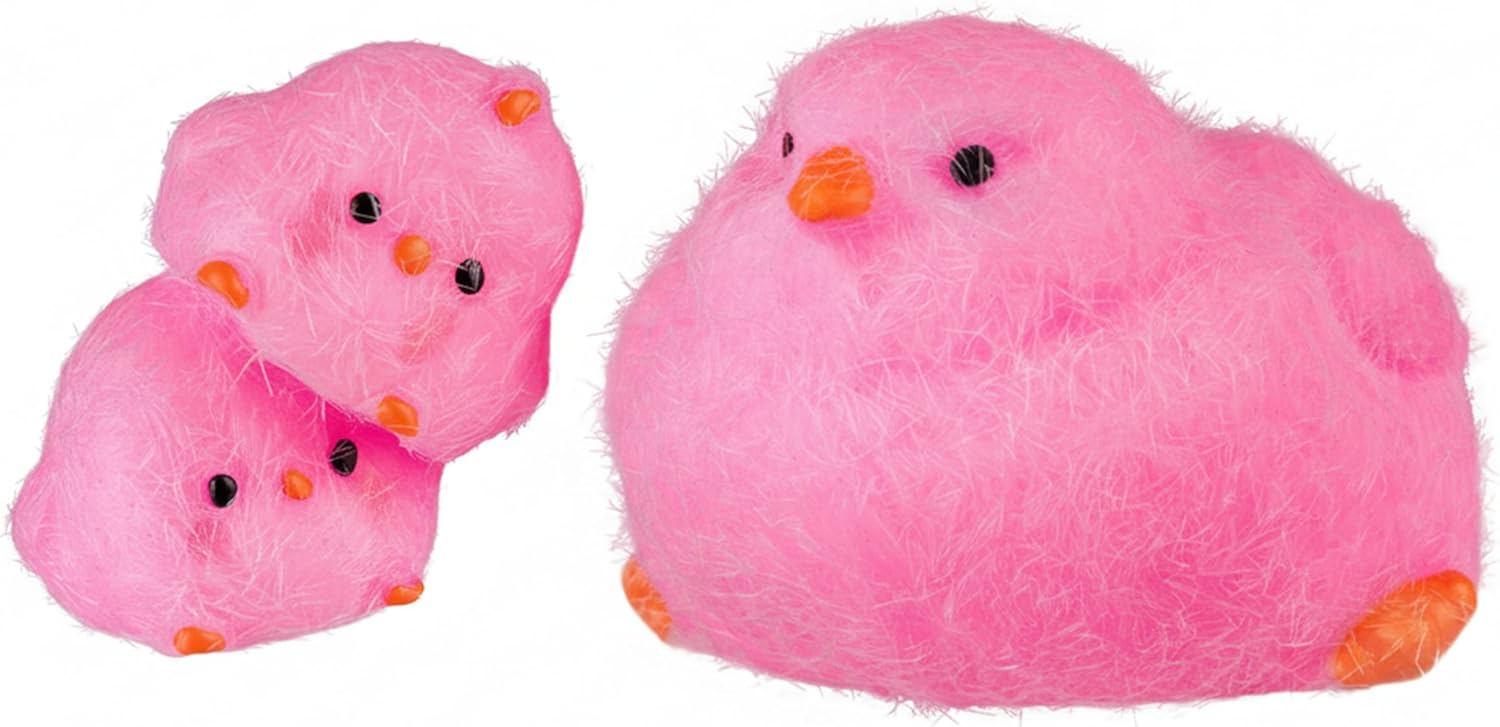 ORB Tabalicious Fluffs TABA Squishy Chick Family Set (Pink) - 3 Squishy Chicks with Flocking - Soft, Sticky, TABA Squishies - Fun Stress Relief - Kawaii Sensory and Fidget Toys Kids and Adults