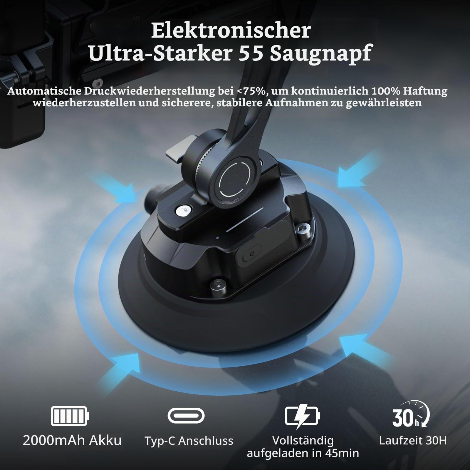 SMALLRIG 5'' Vakuum Saugnapf, elektronischem Stoßdämpfer, hydraulischer Dämpfung, für DJI Osmo Pocket 4/Osmo Pocket 3/Action 5 pro/für GoPro HERO13 / für Insta360 X5 / für Insta 360 Luna Ultra– 5507