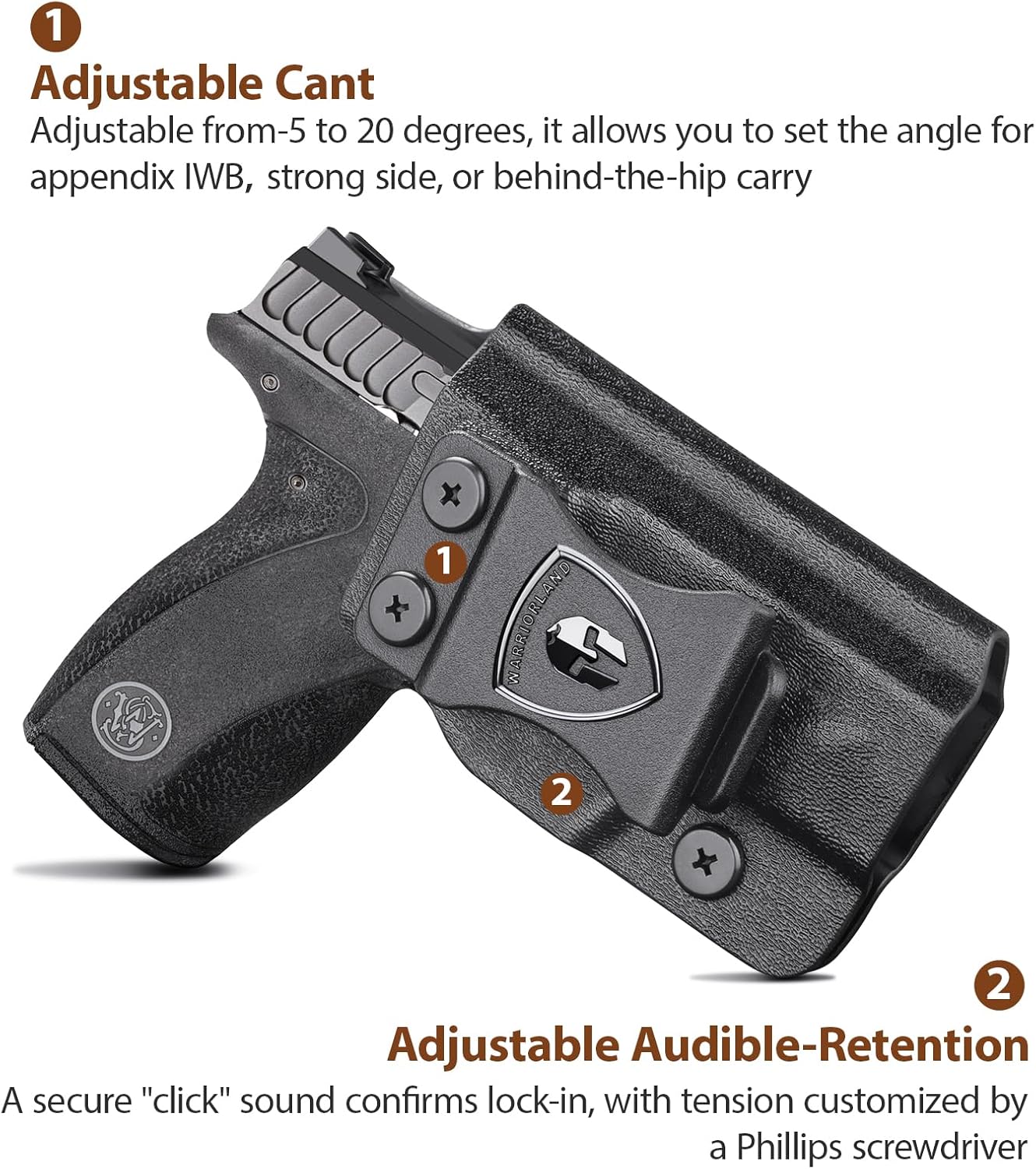 WARRIORLAND IWB Kydex Holster, Select Fit for S&W Bodyguard 2.0 /M&P Bodyguard 380 or 380 with Integrated Crimson Trace Red Laser - Inside Waistband Concealed Carry Holster, Adjustable Cant& Retention