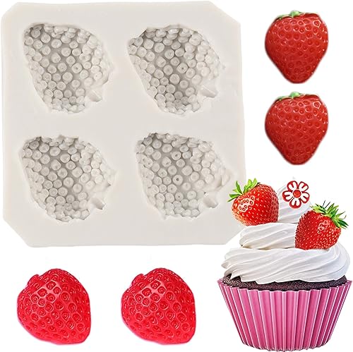 QDMOLDS Moldes de silicona de fresa para decoración de pasteles, decoración de cupcakes, chocolate, caramelo, polímero, pasta de goma de mascar