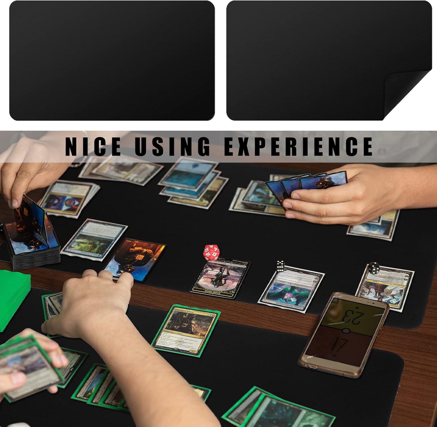 Ecally 4 Pcs Card Game Mats 24 x 14 Inch Playmat Table Smooth Playing Card Mat for TCG, Gameplay (Black)