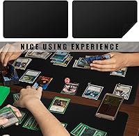 Vista 5 de Ecally 4 alfombrillas de juego de cartas de 24 x 14 pulgadas, tapete de juego suave para TCG, juego (negro)