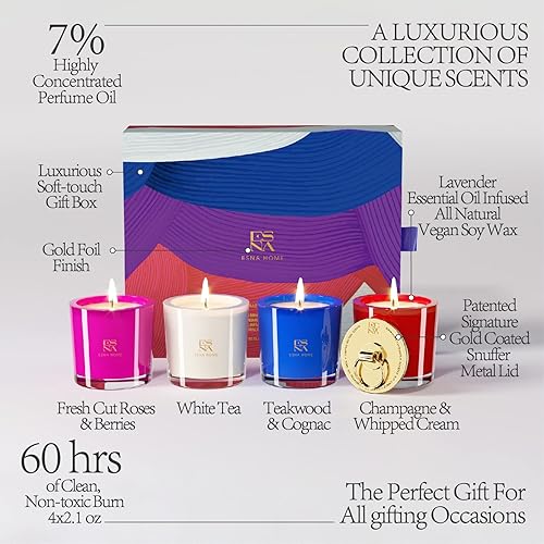 Miniatura 2 de ESNA HOME Juego de regalo de velas perfumadas de aromaterapia de lujo, juego de 5 velas, 4 velas naturales de aceite esencial de lavanda de 2.2