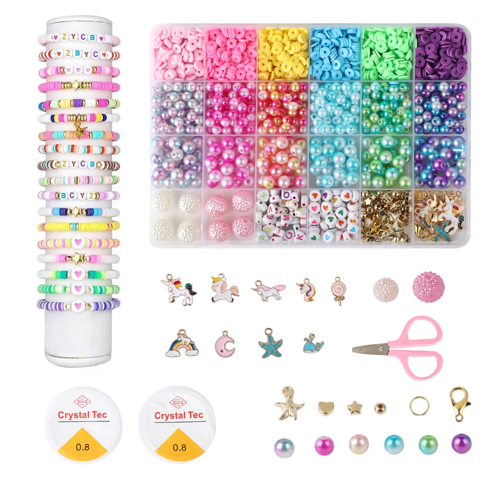 LEOBRO Perlen-Set Für Armbänder - 720 Rosa & Goldene Perlen, Elastische Schnüre, Aufbewahrungsbox, DIY Schmuck