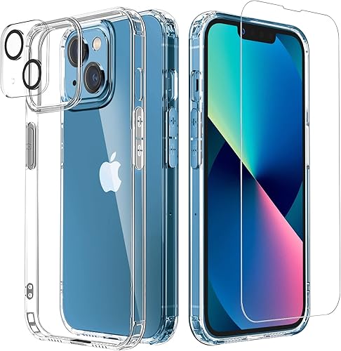 GLIMALL Funda transparente 5 en 1 diseñada para iPhone 15 Pro Max con protector de pantalla 2 unidades + protector de lente de cámara 2 unidades,