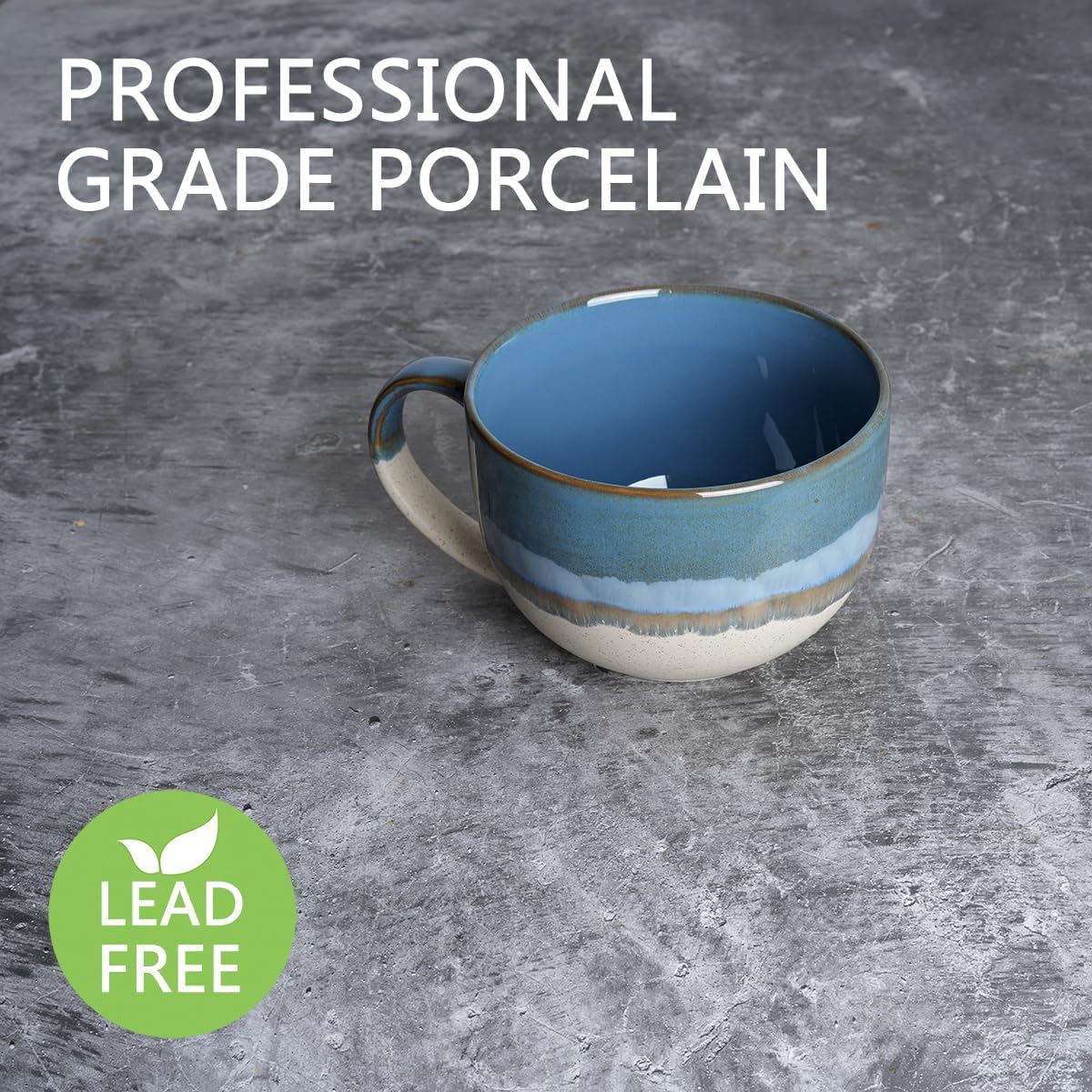 Bosmarlin Ceramic Jumbo Coffee Mug Set of 2, 23 Oz, Large Mug Soup Bowls with Handles, Dishwasher and Microwave Safe (Blue) - Image 3