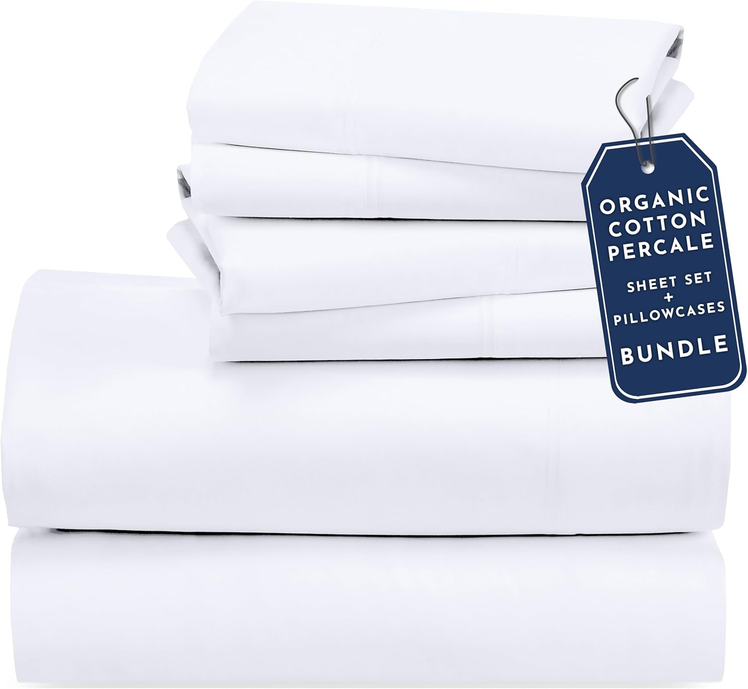 California Design Den Bedding Bundle - King Sheet Set with 4 Pillowcases, 100% Organic Cotton Percale (White)
