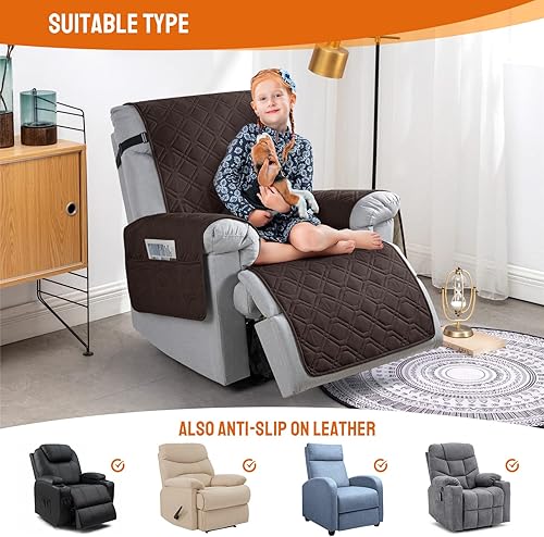 Miniatura 21 de VANSOFY Fundas 100% impermeables para sillas reclinables, antideslizantes, para sillas reclinables, protector de muebles, funda lavable con Negro