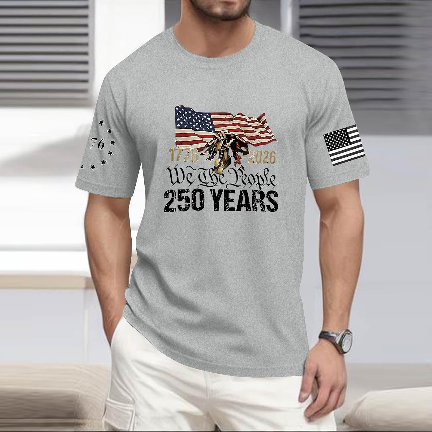 RTRDE Men's USA Flag Tshirt Short Sleeve We The People Print Patriotic America T-Shirt, S-5XL