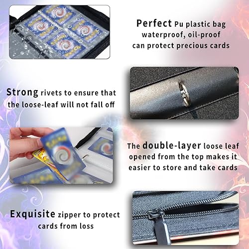 Miniatura 4 de Carpeta de tarjetas coleccionables de 4 bolsillos para tarjetas de intercambio, fundas portátiles para coleccionista de tarjetas para 400 tarjetas