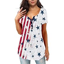 Roshop 4th of July Juneteenth Tunic Women Button Up Henley V-Neck Loose Fit Juneteenth Shirt Tops